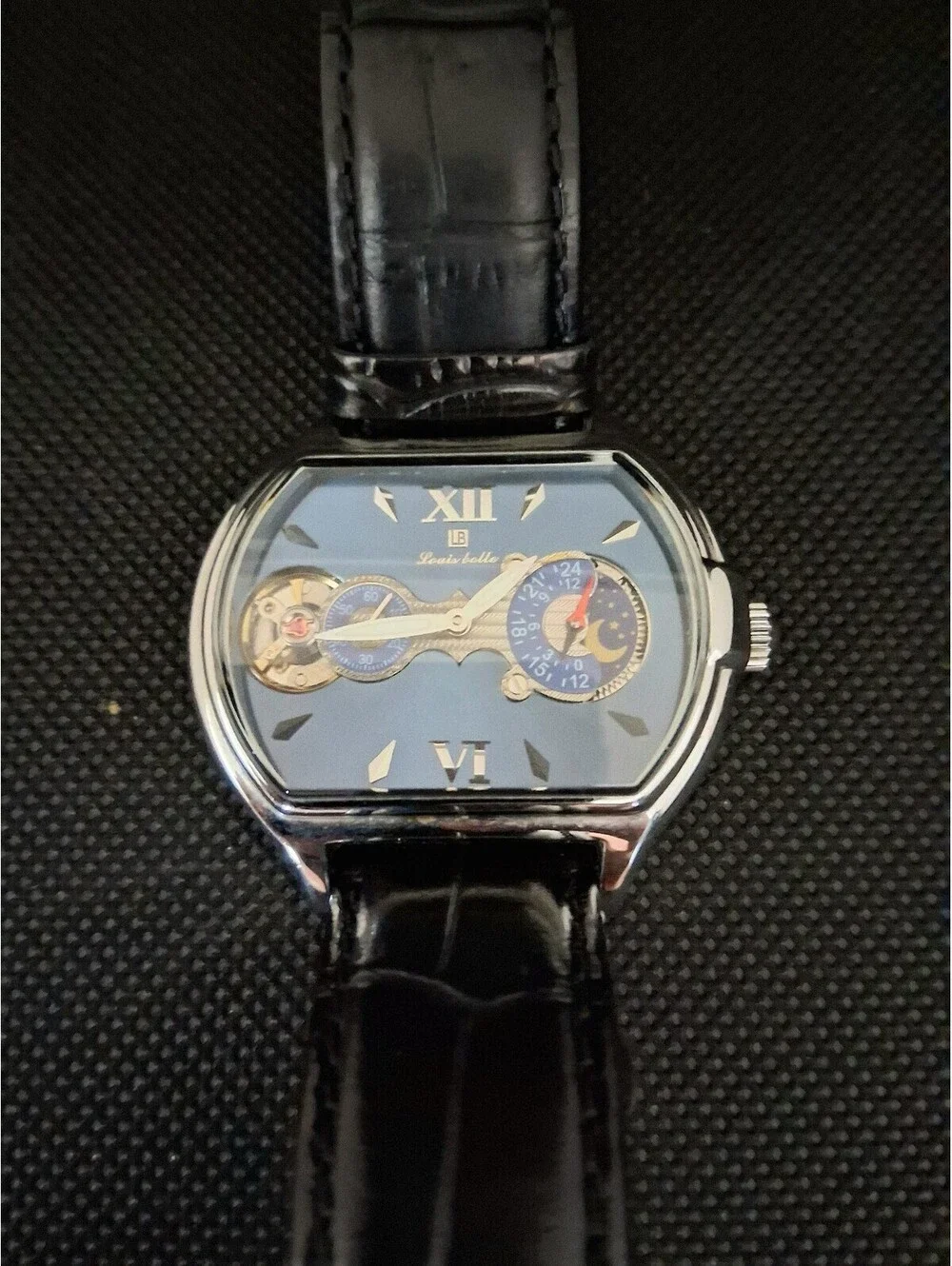 SUPER RARE Louis Bolle Pioneer II Men's Automatic Skeleton 44mm Moon Phase Watch